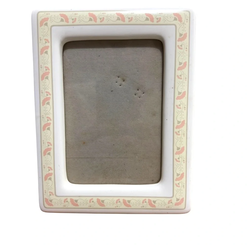 Vintage 80s Ceramic Picture Frame Pastel Pink Art Deco Motif Velvet Backing 4x6